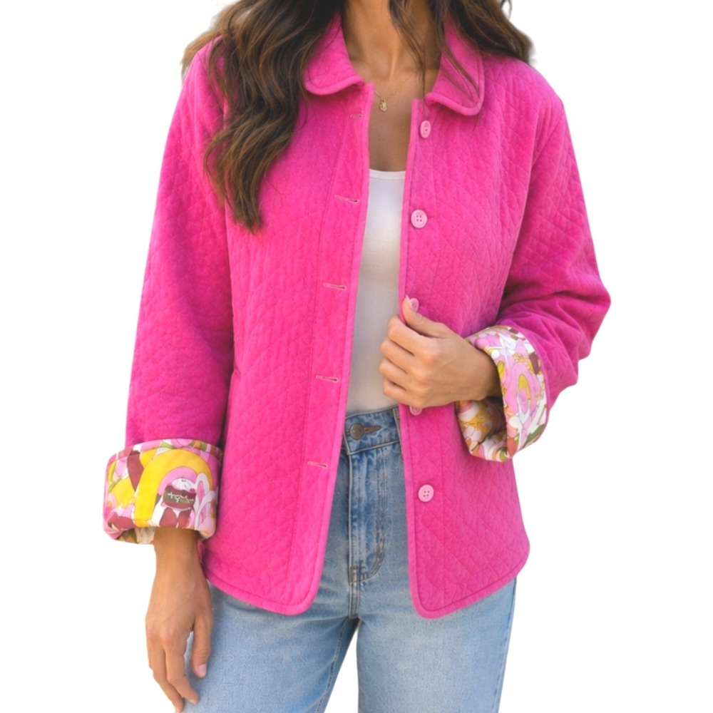 Robin Naylor Bay Head Pink Quilted Cotton Jacket Psychedelic Lining Small USA
